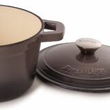 BergHOFF's Neo Cast Iron round stockpot dark grey lid removed and zoomed in on