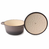 BergHOFF's Neo Cast Iron round stockpot dark grey lid removed